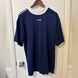 Vintage 90s Adidas Flag Tag Soccer Jersey Navy Blue Shadow Stripe Blank Large